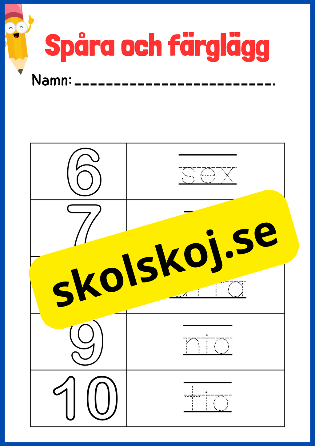 Spåra och färglägg - Siffror och tal - Häfte
