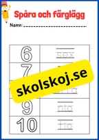 Spåra och färglägg - Siffror och tal - Häfte