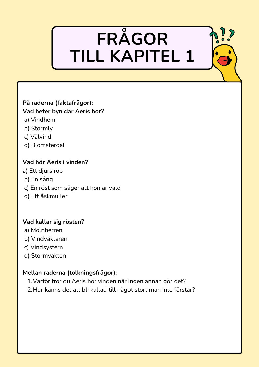 Aeris och Skuggvinden - Läsförståelsehäfte (26 sidor)