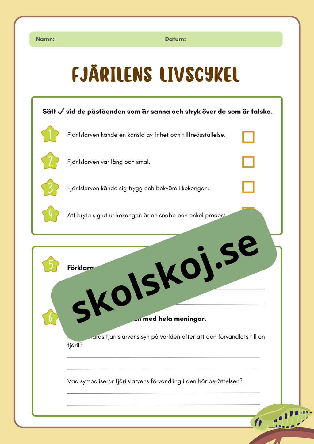 Fjärilens livscykel och förvandling