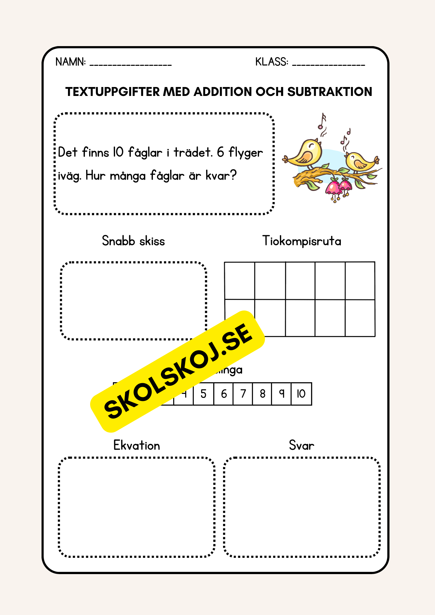 Textuppgifter med addition och subtraktion - Årskurs 2 - 3