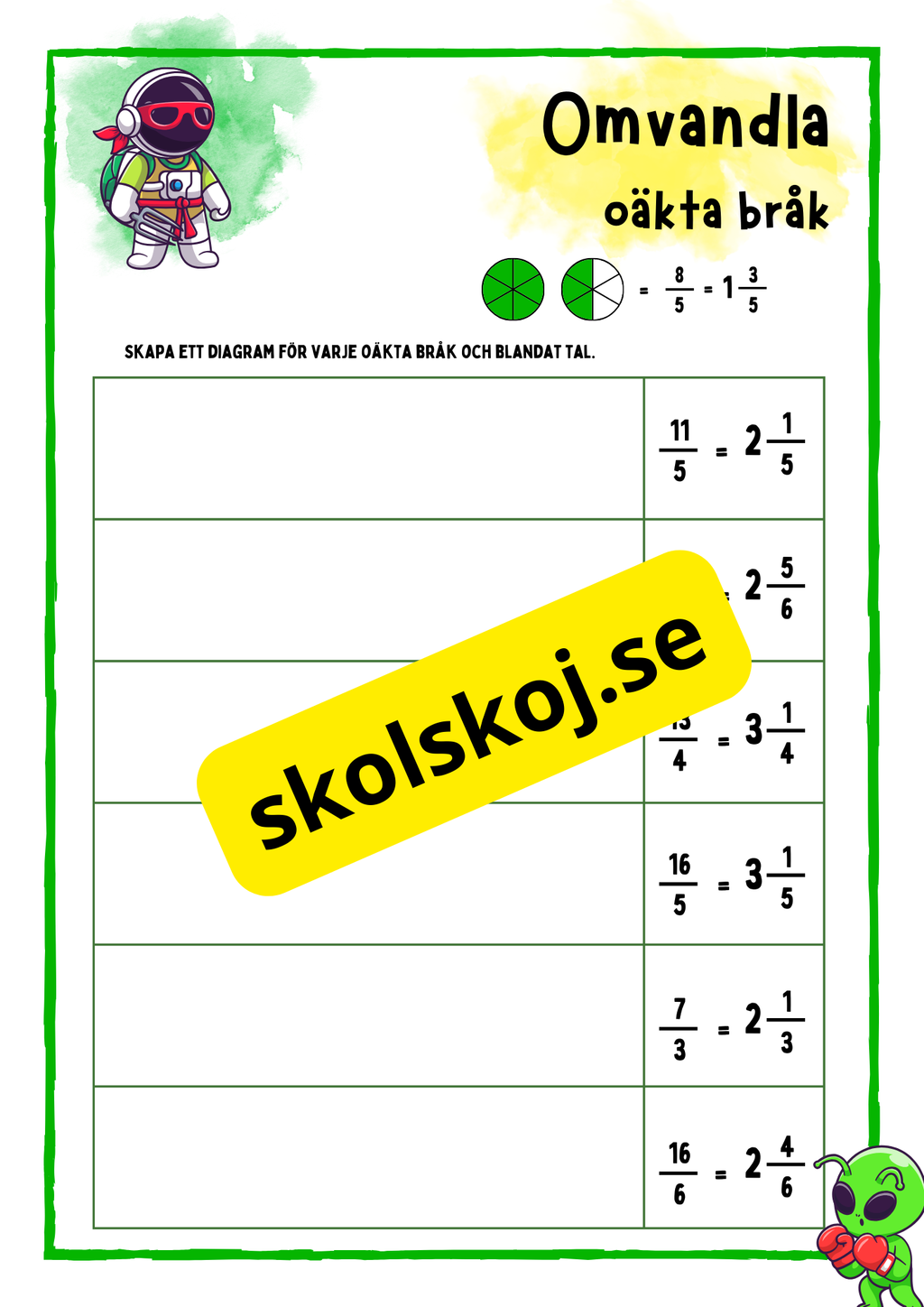 Omvandla oäkta bråk - Årskurs 4 -6