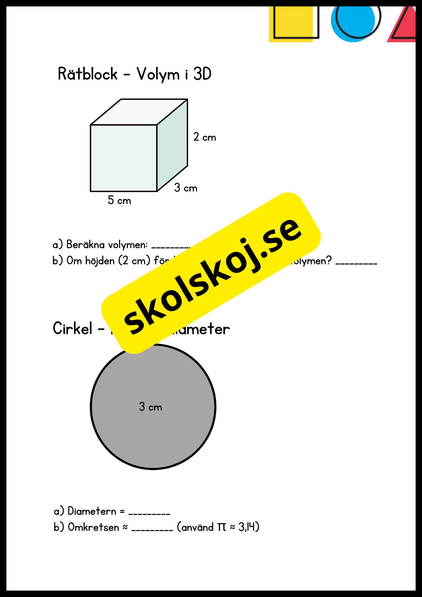 Geometri för årskurs 6 - Blandade uppgifter