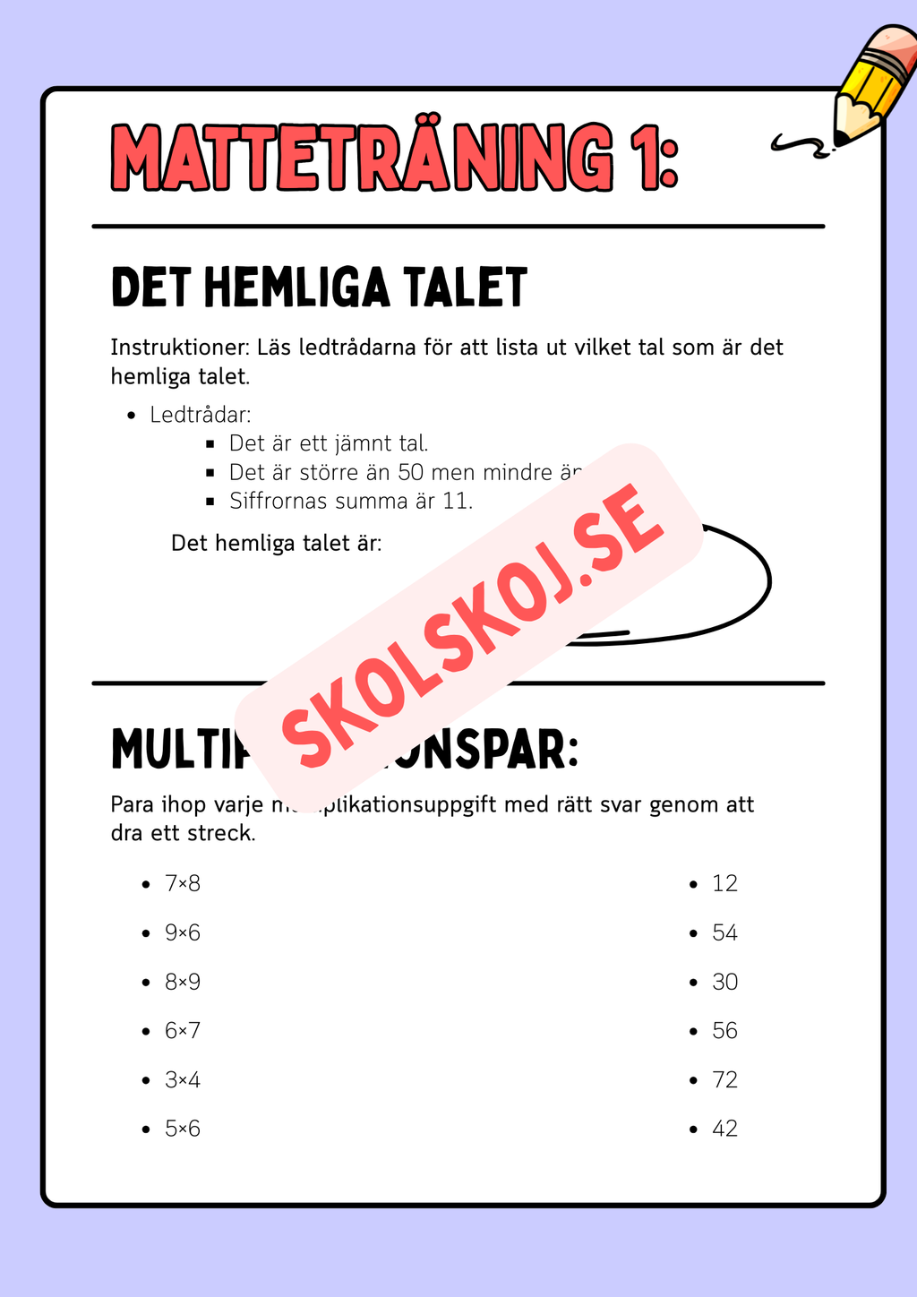 Extra uppgifter - När läraren är borta - Årskurs 3 - 5