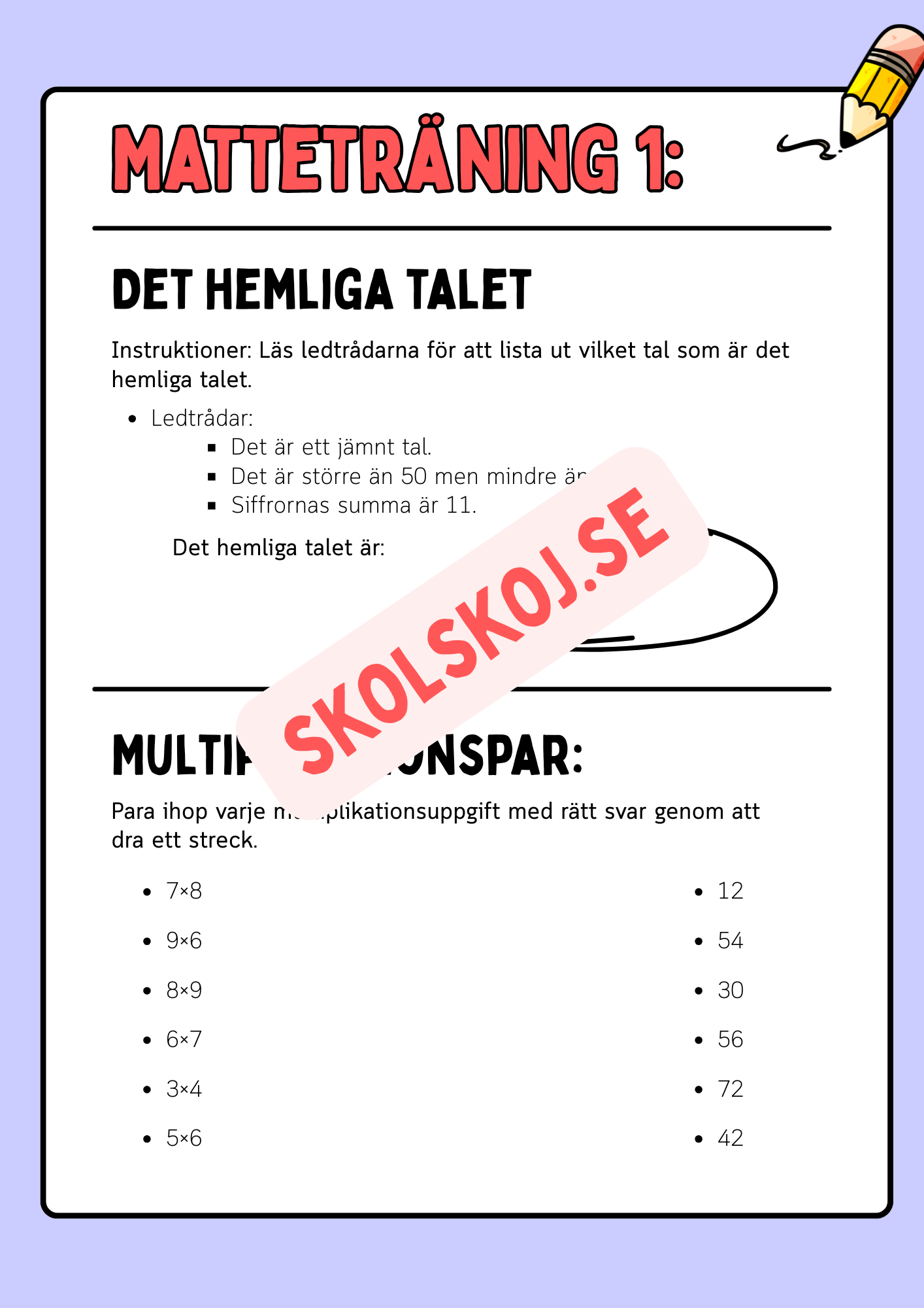 Extra uppgifter - När läraren är borta - Årskurs 3 - 5