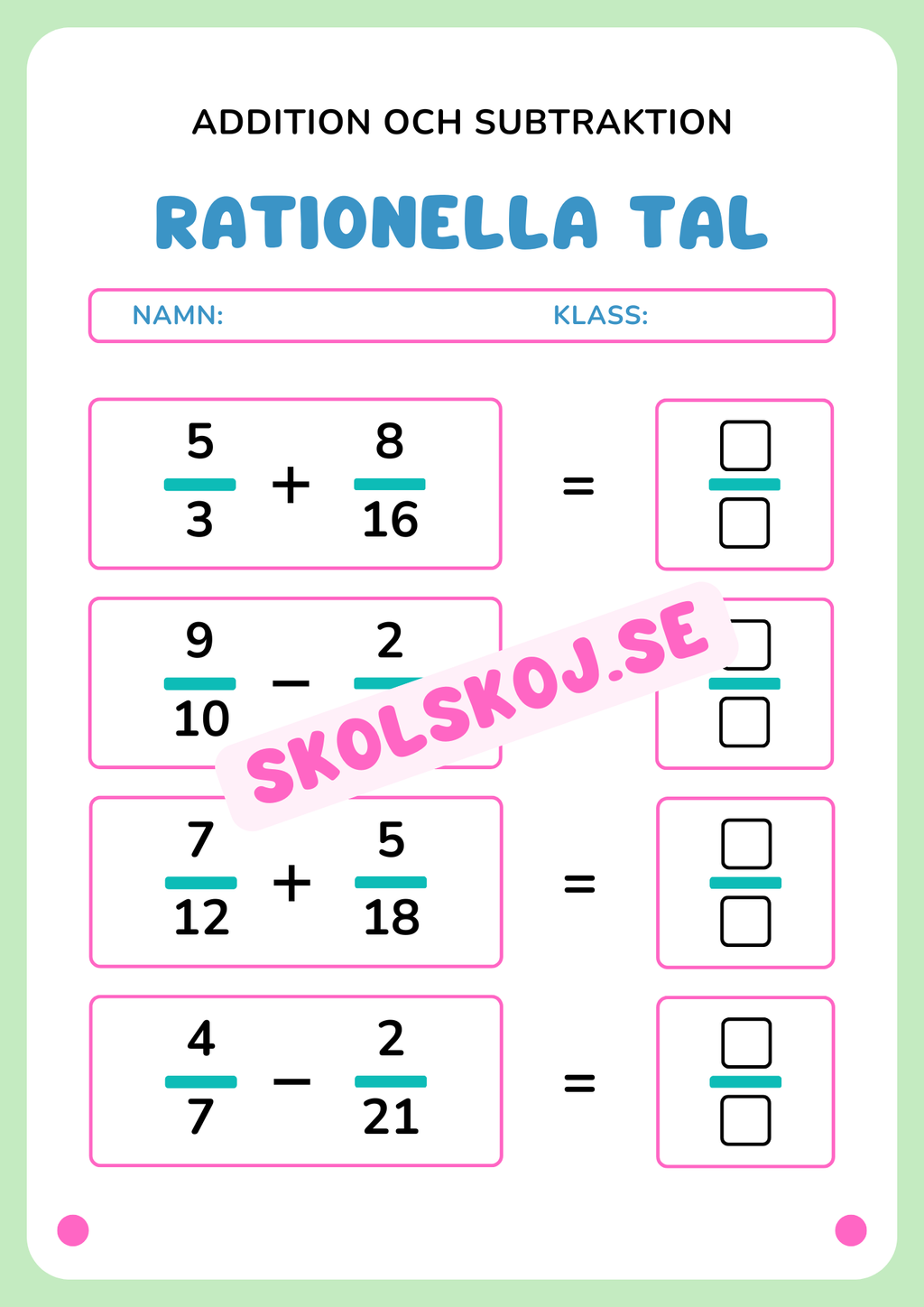Rationella tal - Addition och subtraktion