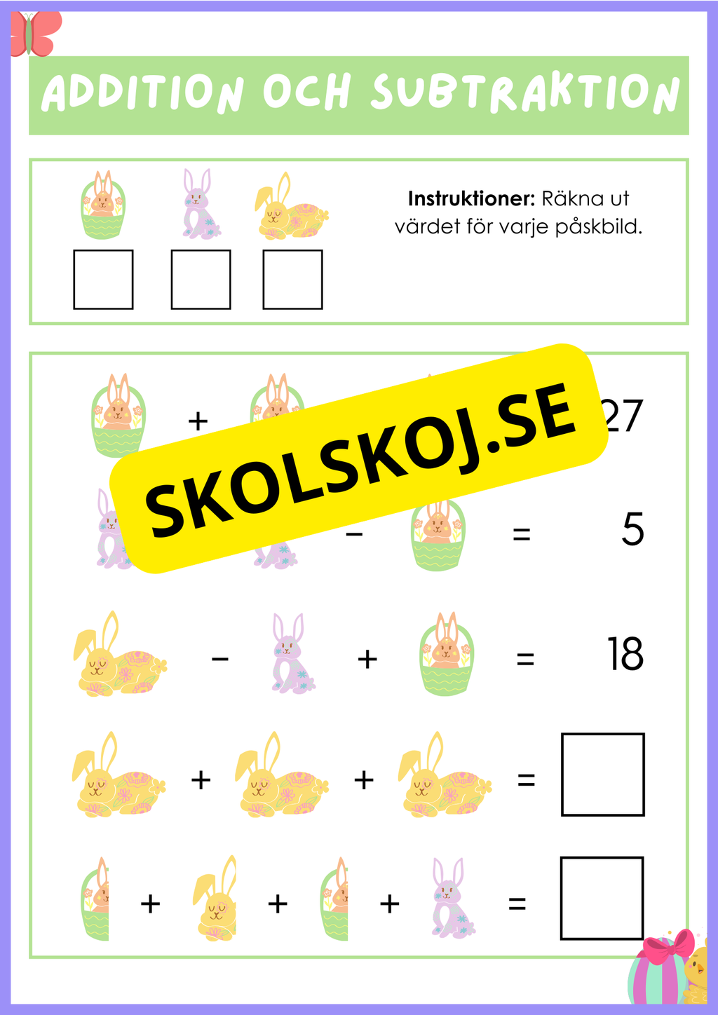 Addition och subtraktion - Tema påsk