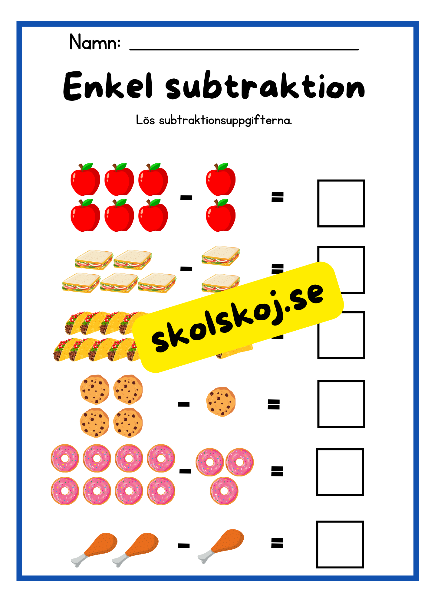 Enkel subtraktion - Förskoleklass - Årskurs 1