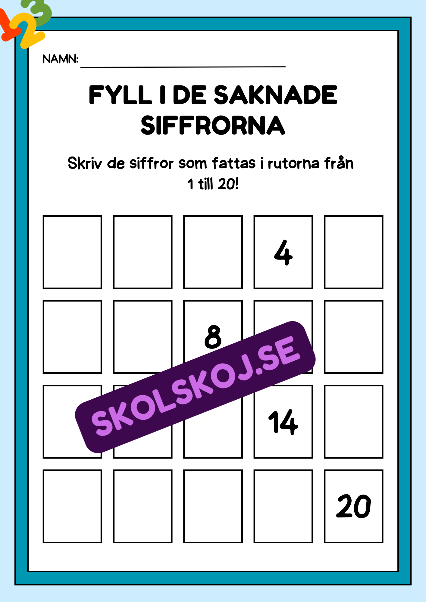 Fyll i de saknade siffrorna - 1 - 20