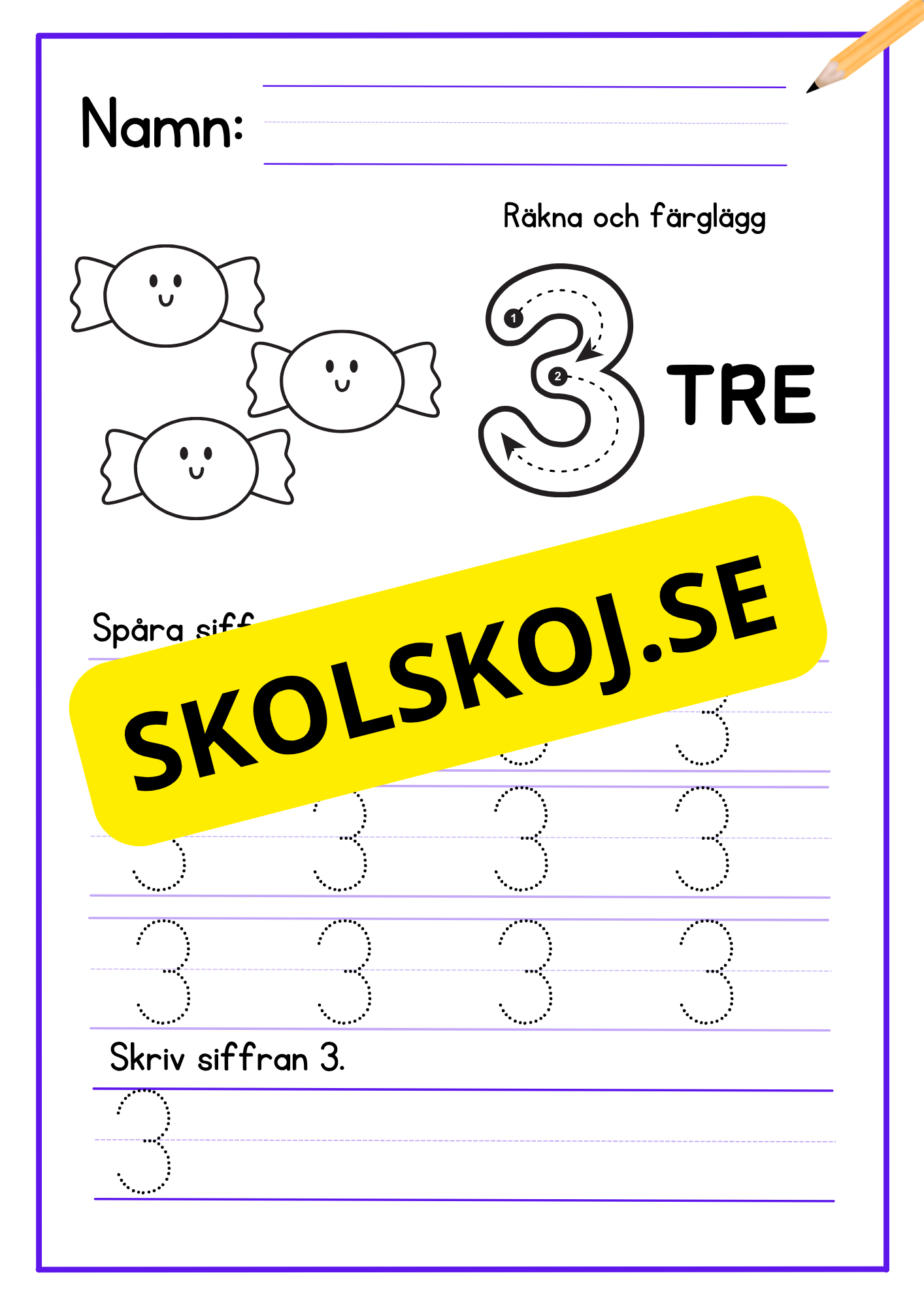 Skriv och färglägg siffror - Häfte - 1 - 10
