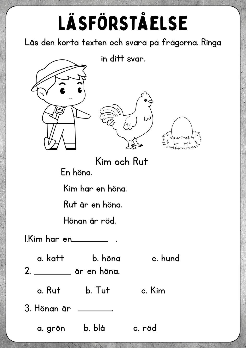 Enkel läsförståelse - Åk 1 - Åk 2