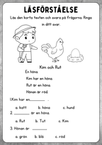 Enkel läsförståelse - Åk 1 - Åk 2