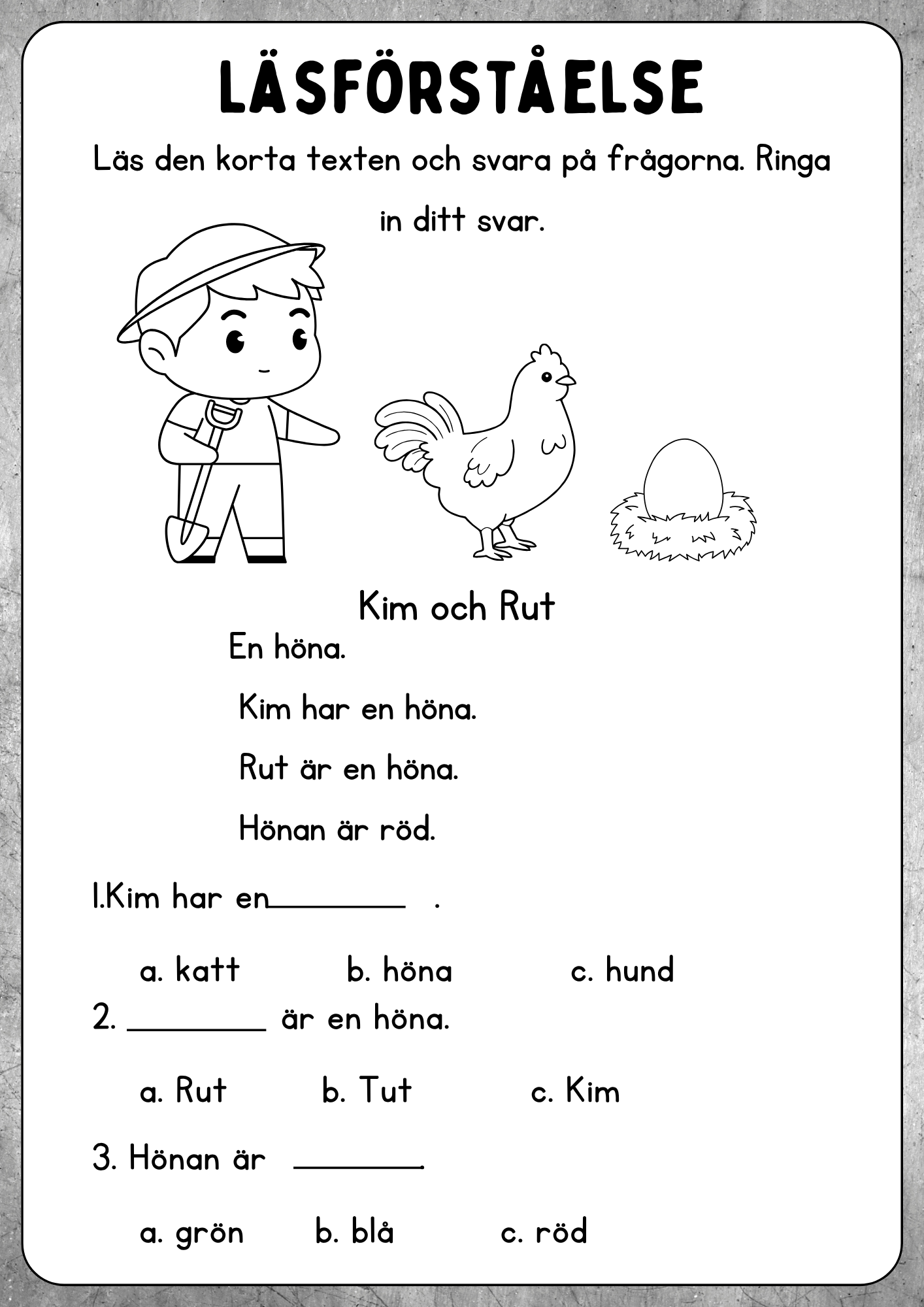 Enkel läsförståelse - Åk 1 - Åk 2