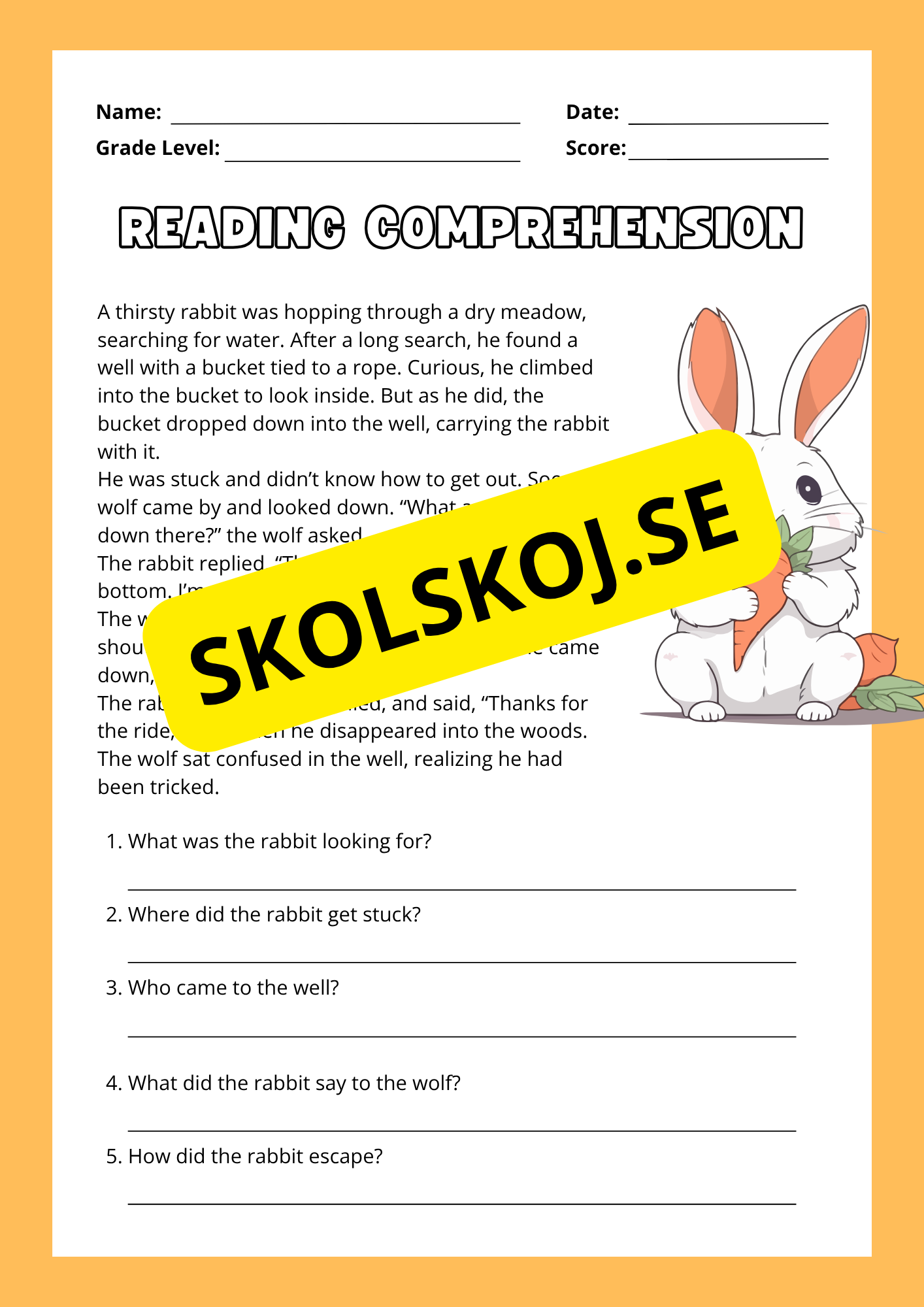 Reading Comprehension - Animal stories