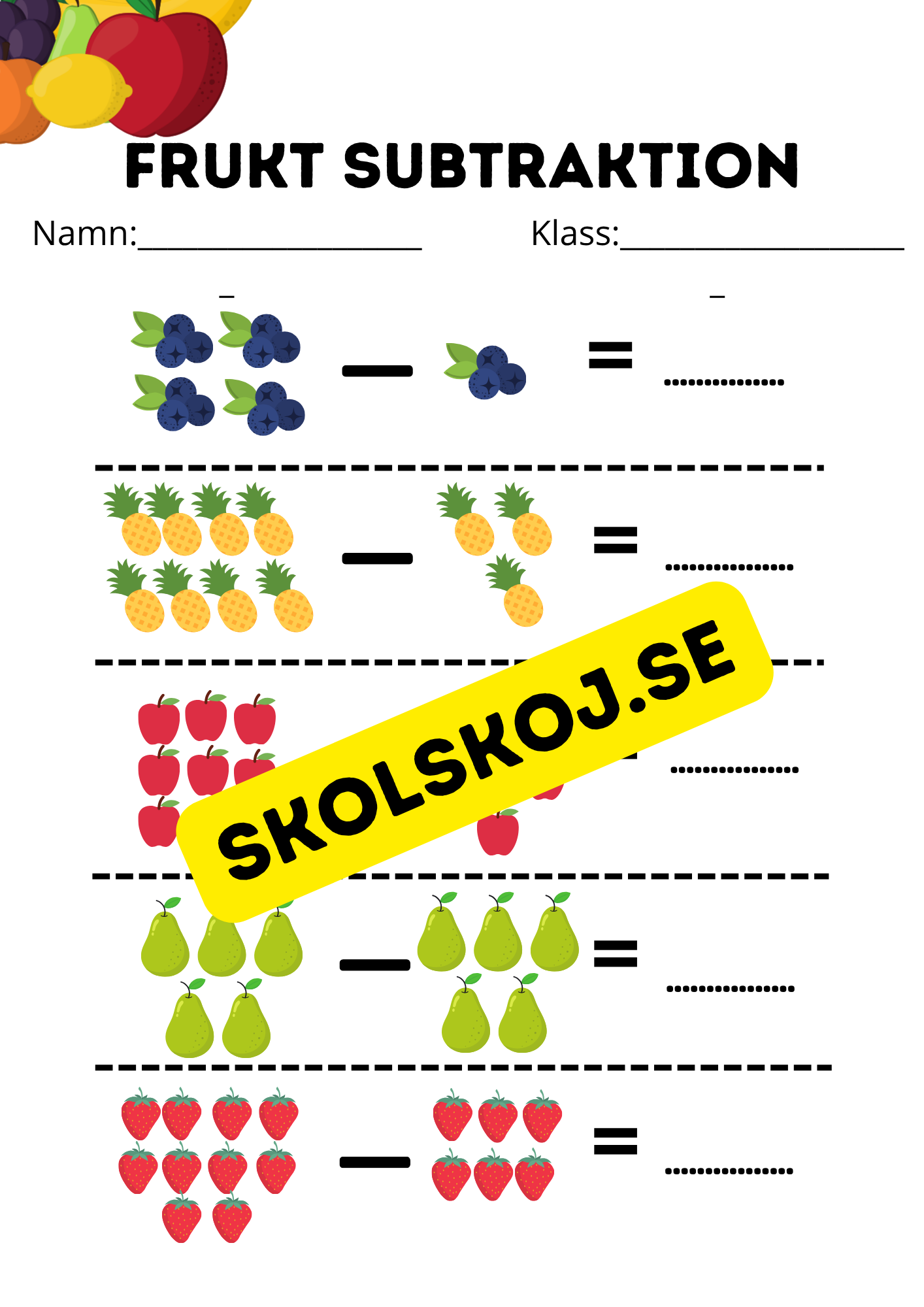 Frukt addition och subtraktion