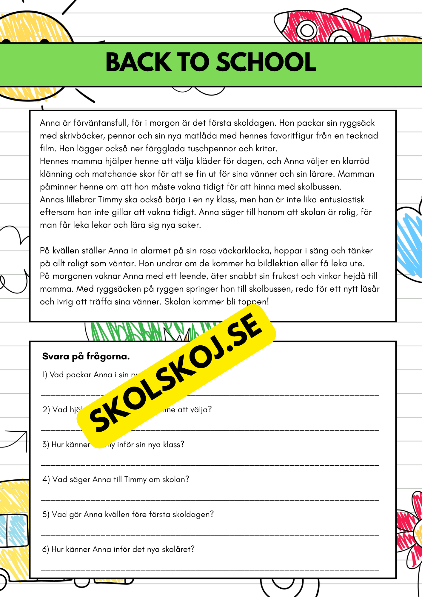 Läsuppgift med olika texter och teman - Årskurs 3 - 4