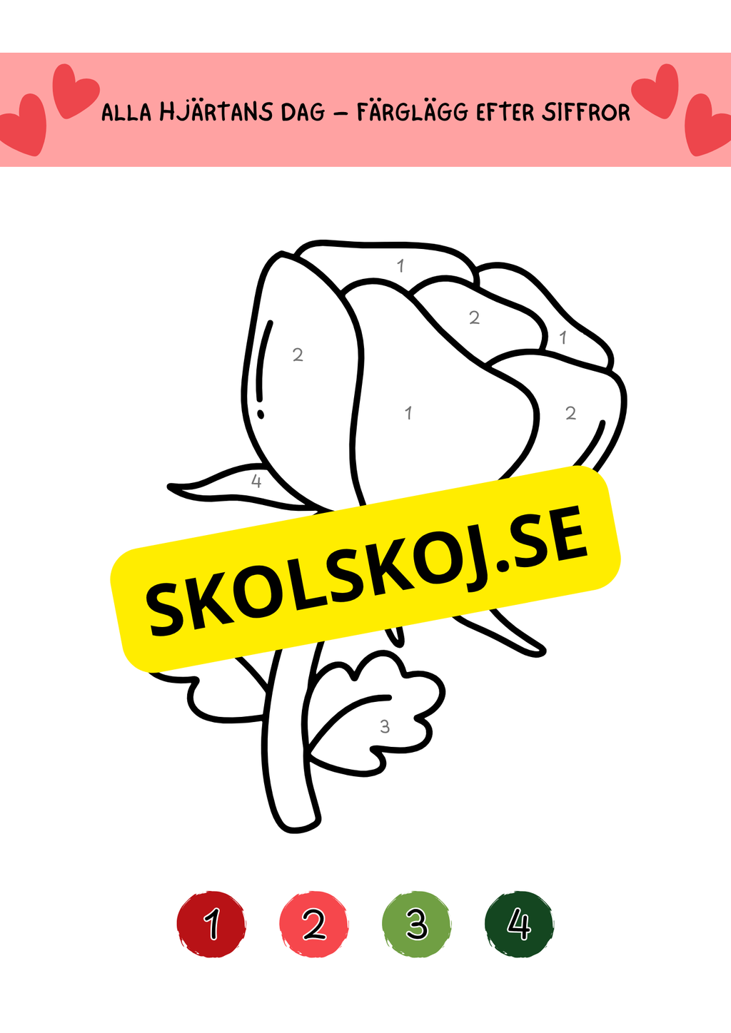 Alla hjärtans dag – färglägg efter siffror