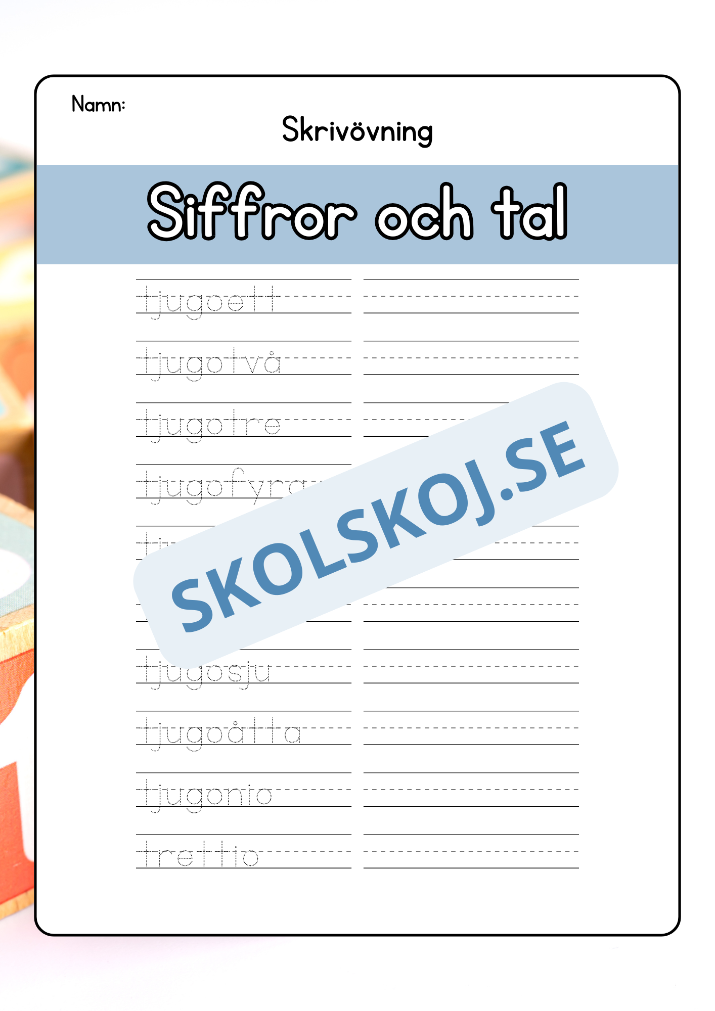 Siffror och tal - Skrivövning