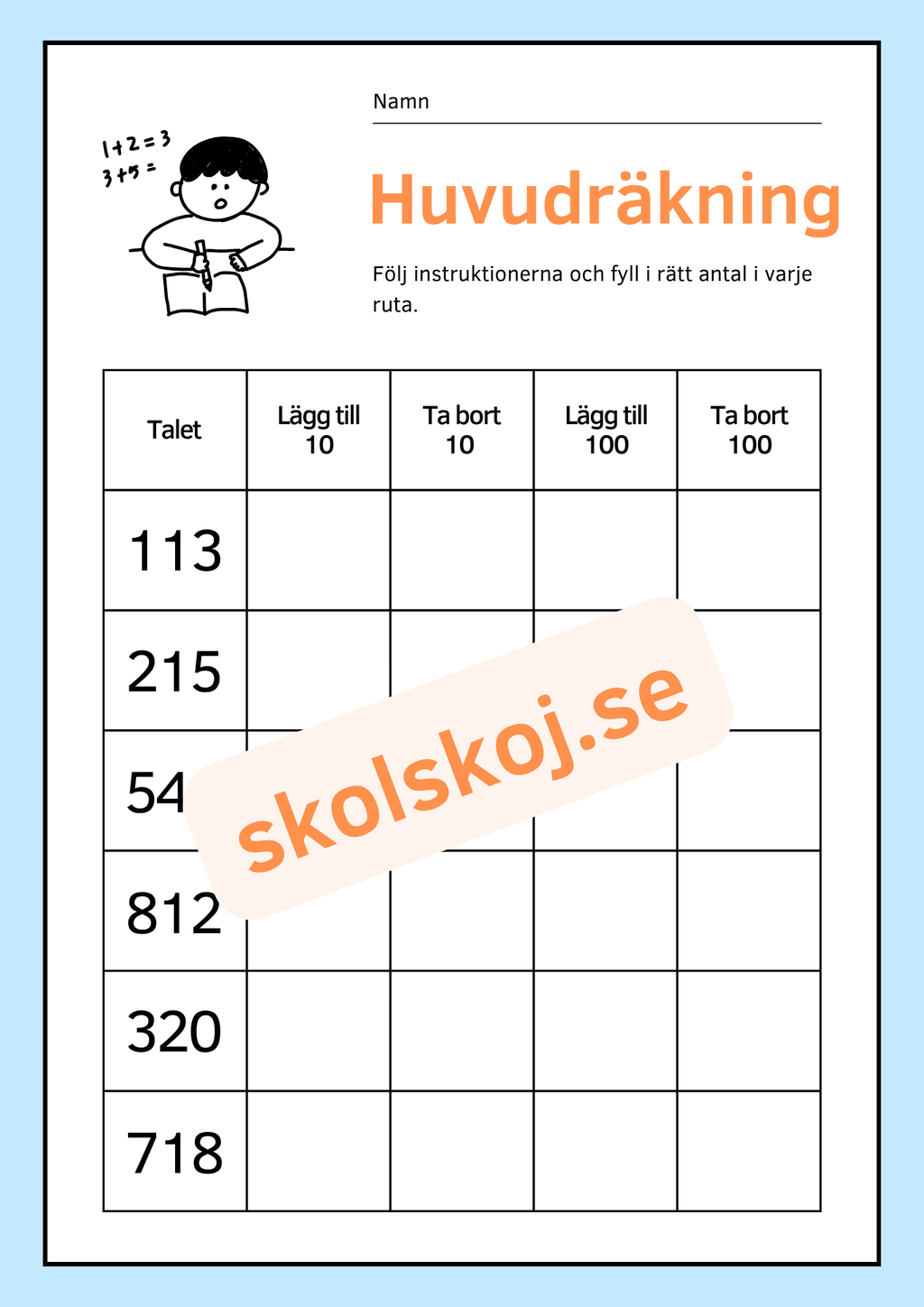 Huvudräkning - Lägg till och ta bort
