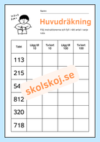 Huvudräkning - Lägg till och ta bort