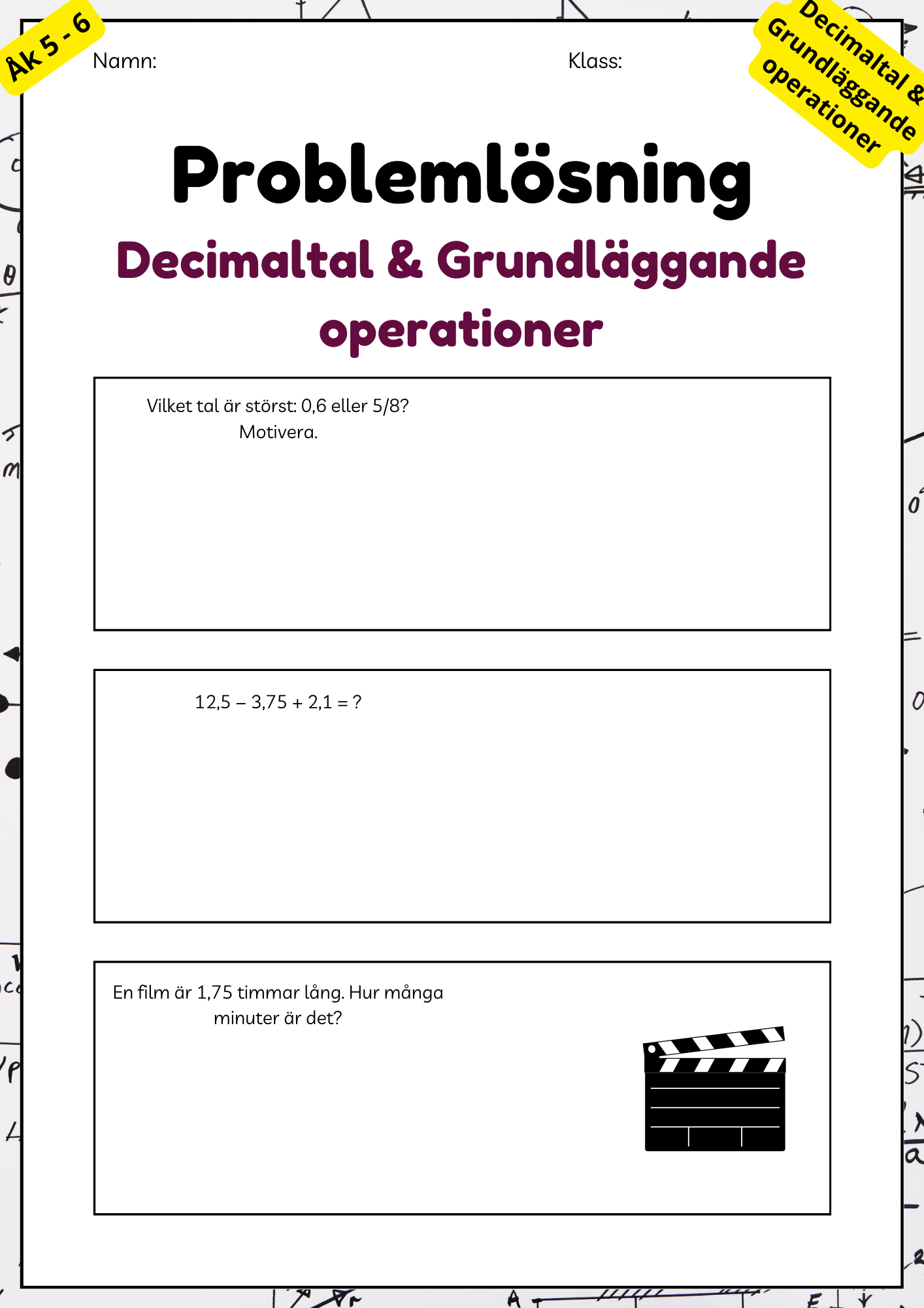 Problemlösning - Åk 5 - 6 - Blandade uppgifter