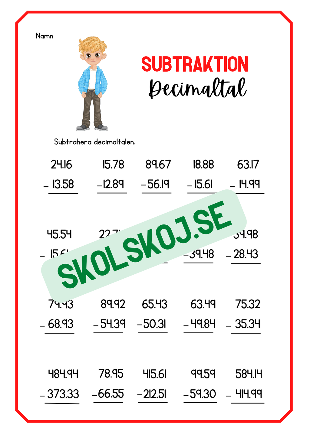 Addition och subtraktion - Decimaltal - Årskurs 5 - 6