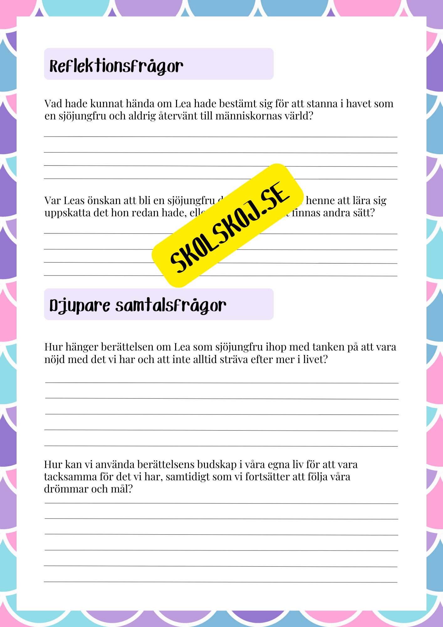 Sjöjungfrun Lea - Läsförståelse och mycket mer - Årskurs 4 - 6