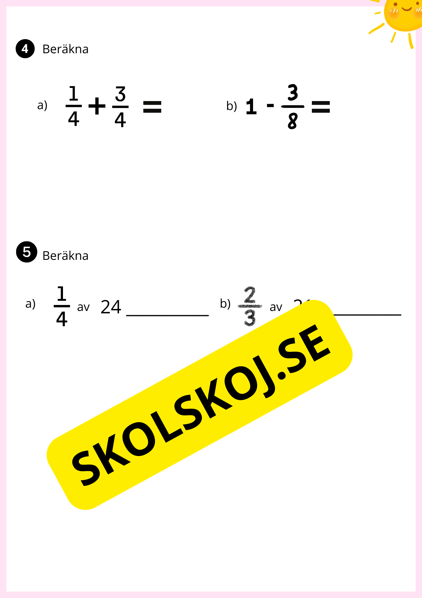 Träna inför provet - Bråk - Årskurs 4