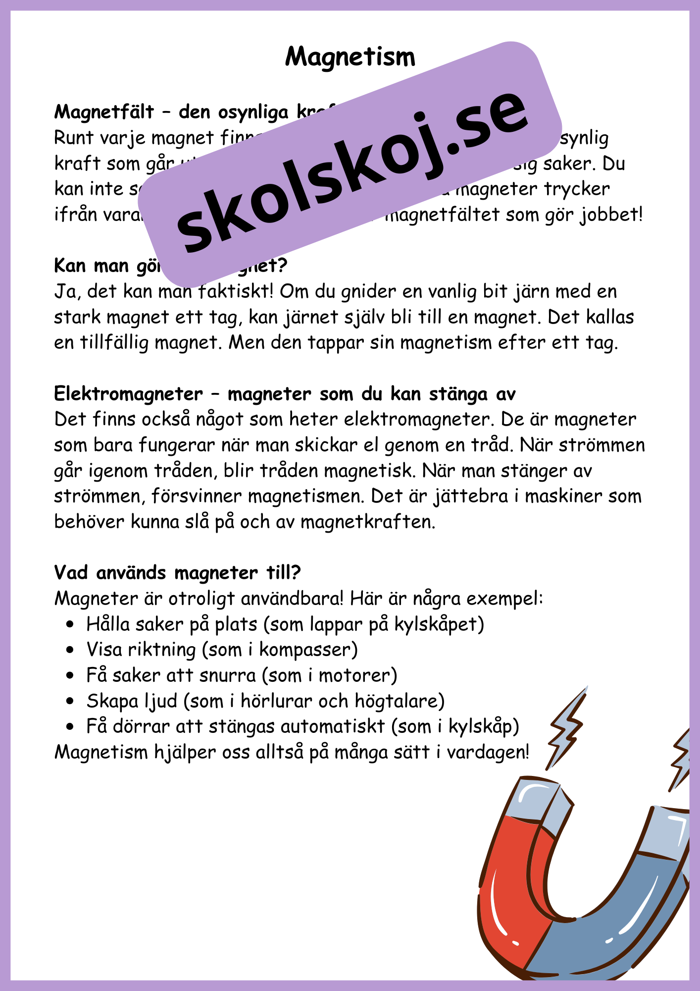 Krafter i el och magneter + frågor - Åk 4 - 6