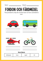 Fordon och färdmedel - Arbetsbok - Blandade uppgifter (24 sidor)
