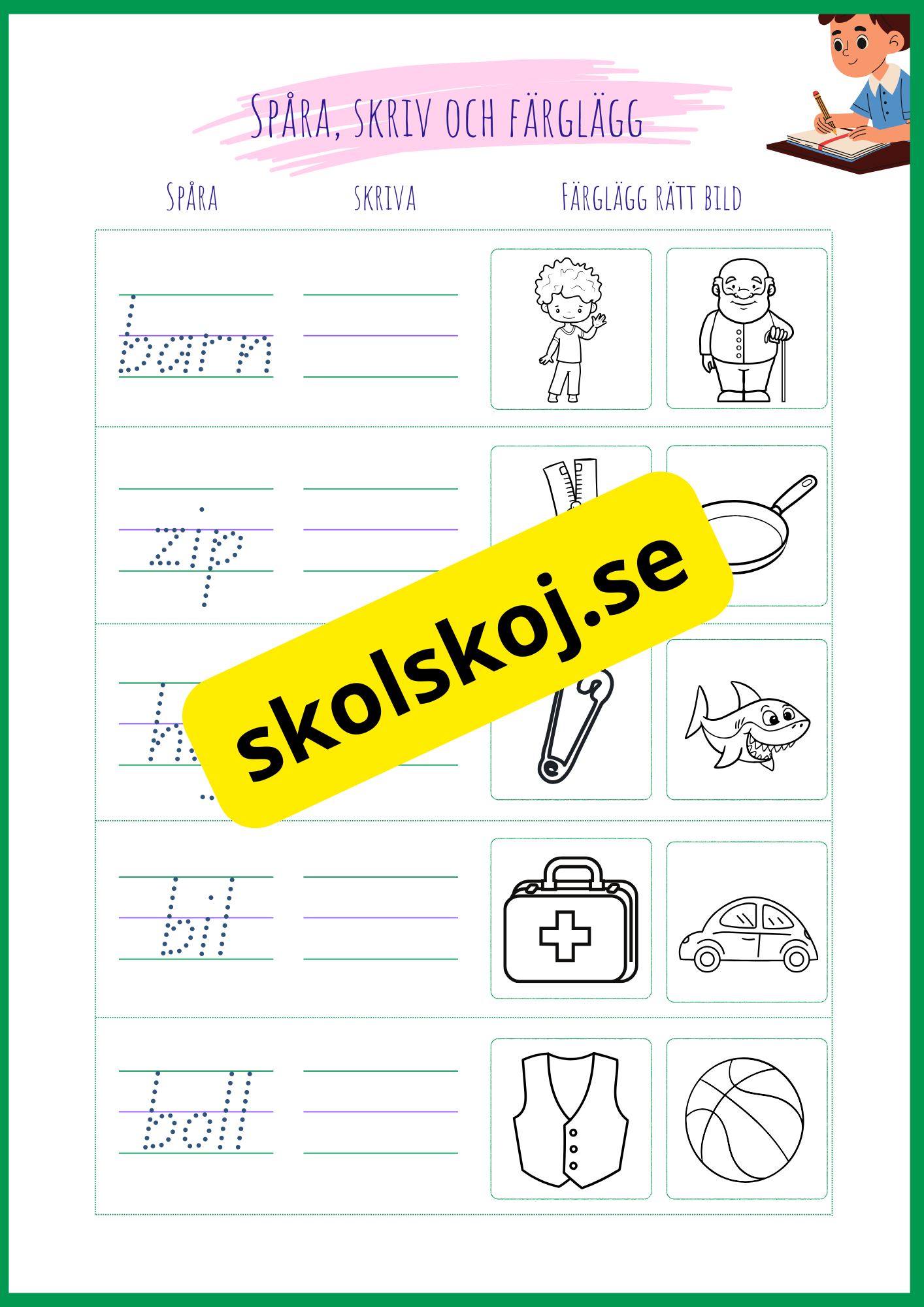 Jag spårar skriver och färglägger