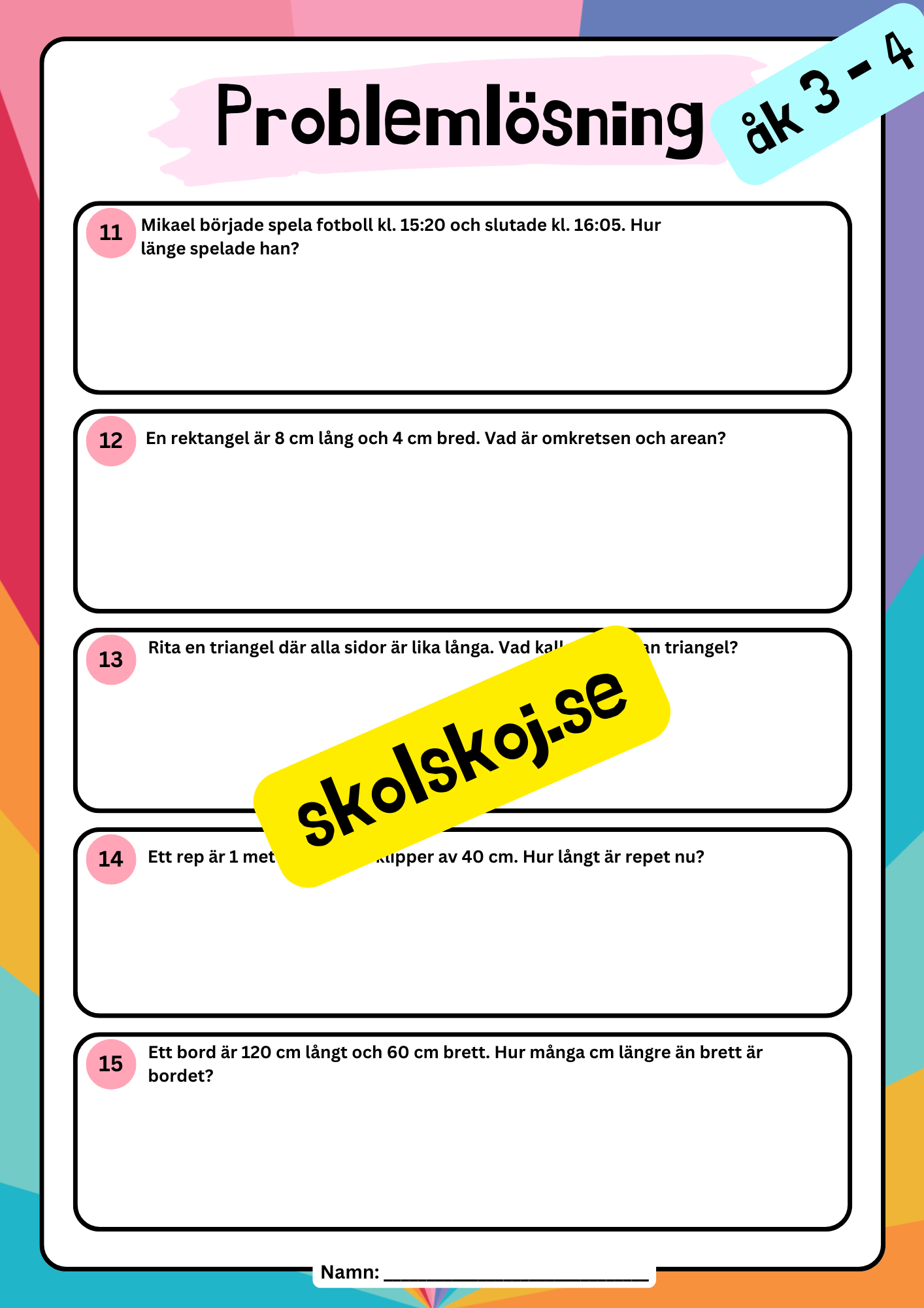 Årskurs 3 - Problemlösningsuppgifter - Blandade uppgifter