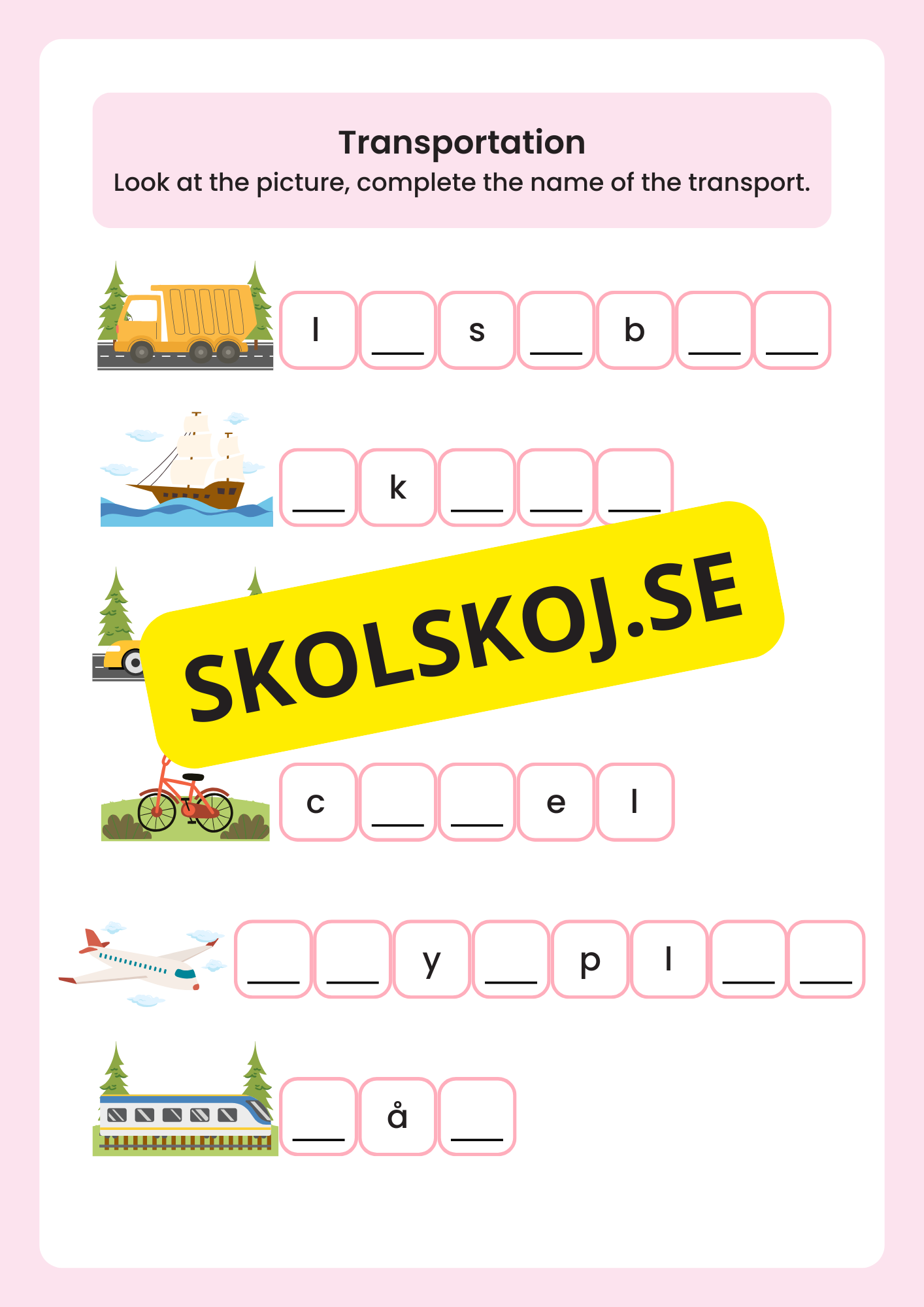 Övningshäfte läsa och skriva - Transportmedel