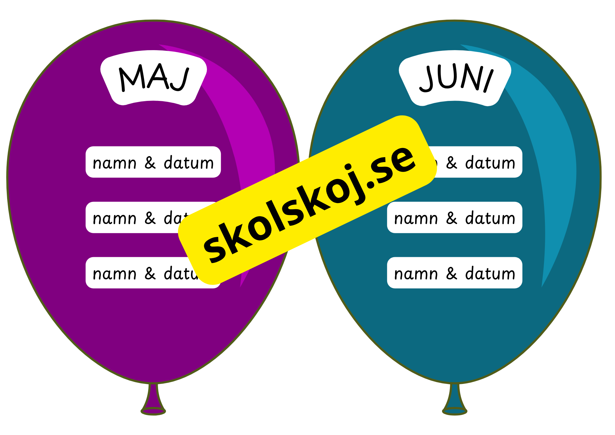 Födelsedagsballonger - A5 storlek - Redigerbara