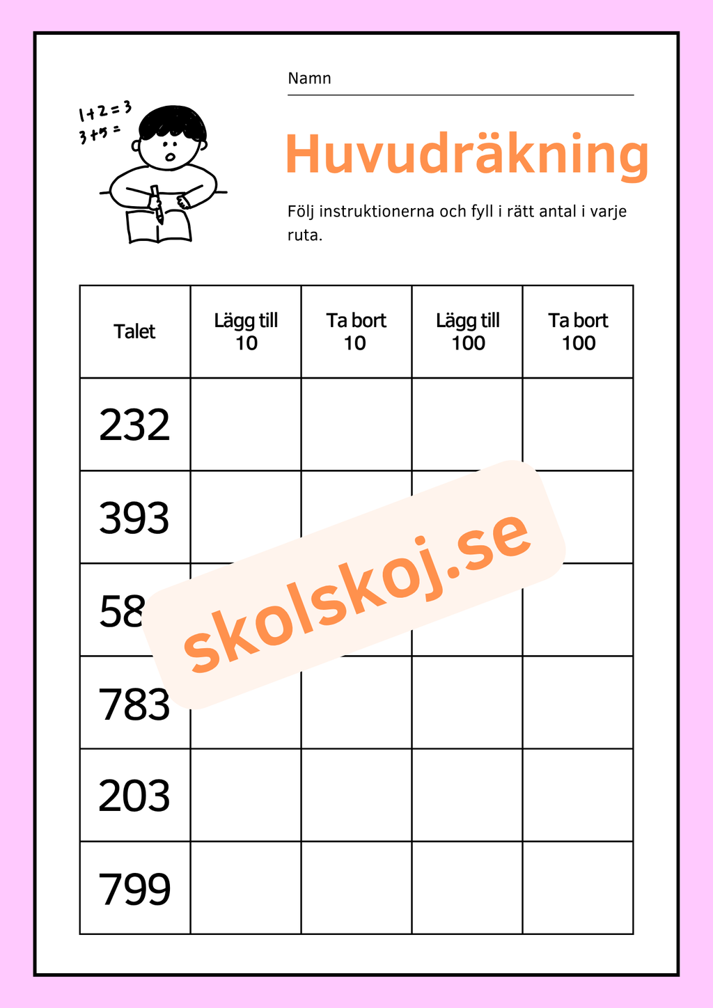 Huvudräkning - Lägg till och ta bort