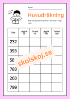 Huvudräkning - Lägg till och ta bort