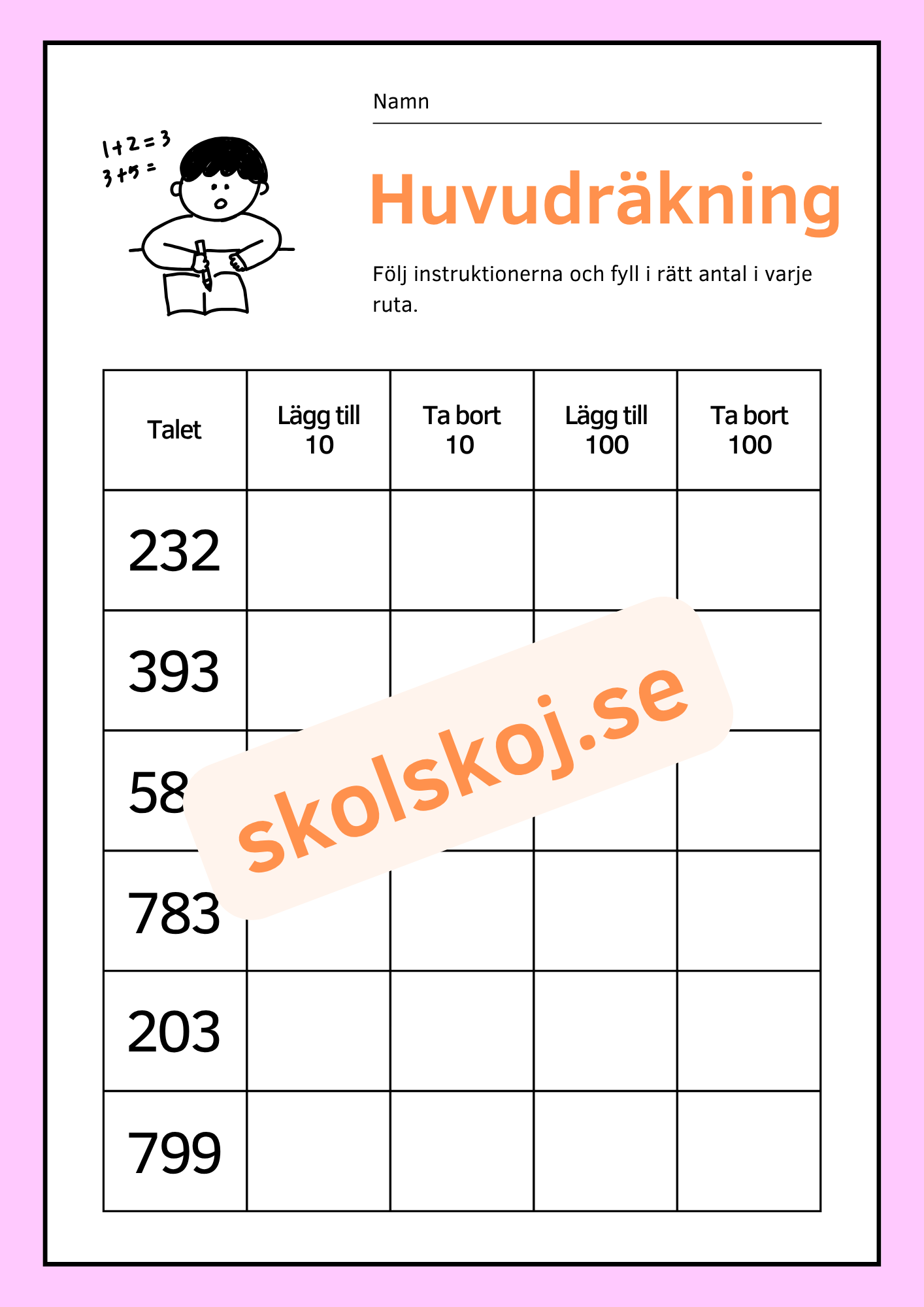 Huvudräkning - Lägg till och ta bort