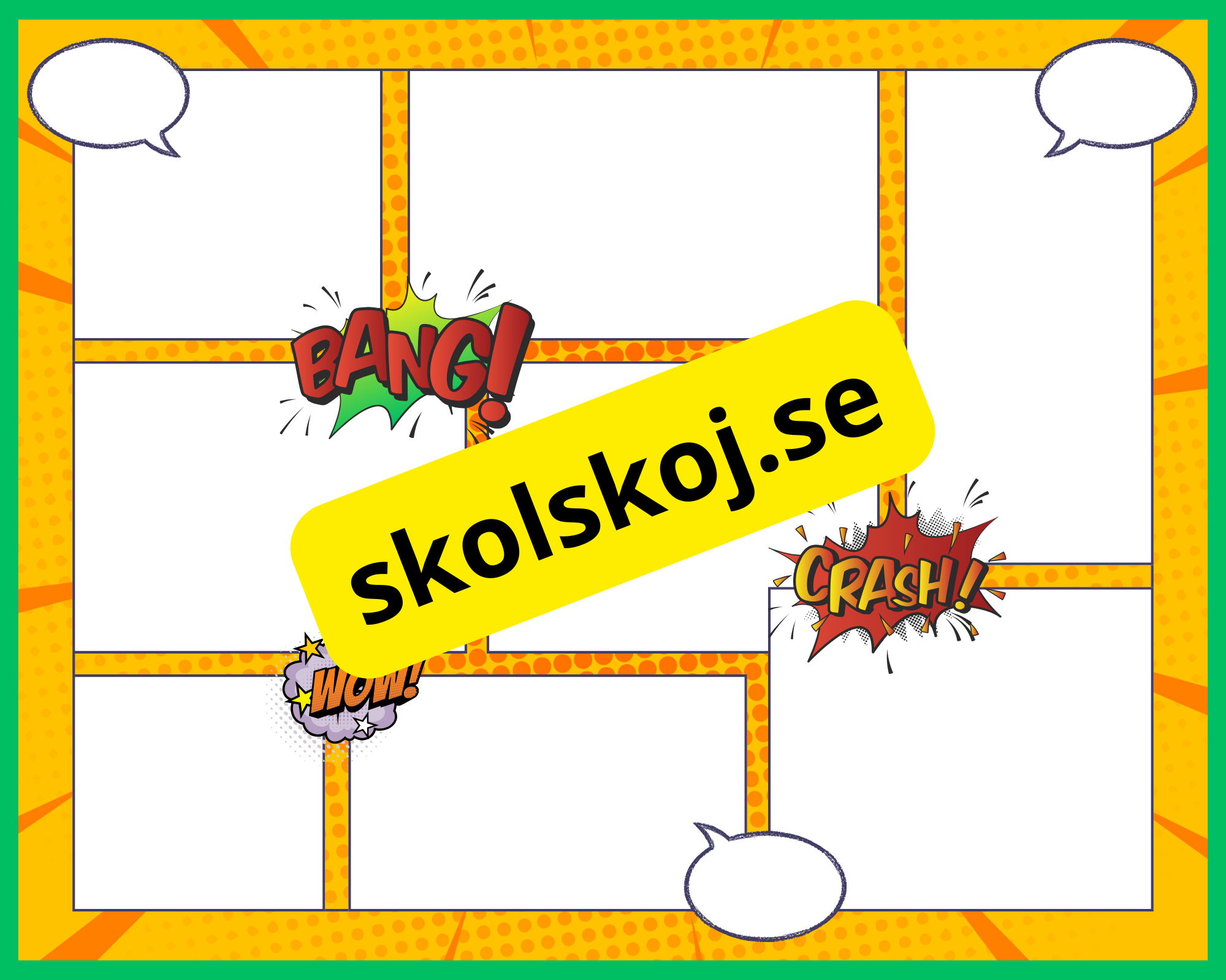 Färgglada och illustrativa serierutor med i superhjältarnas värld.