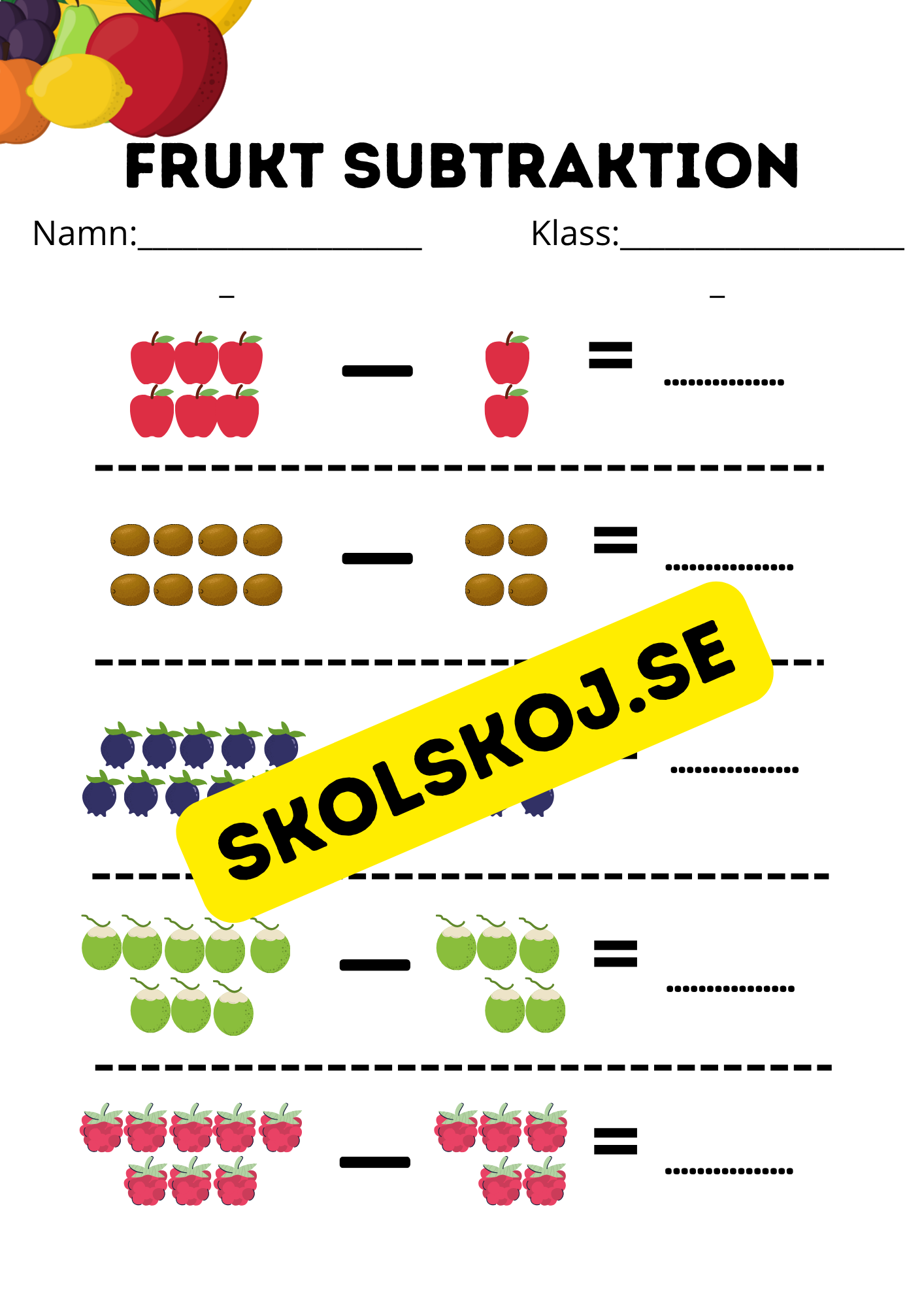Frukt addition och subtraktion