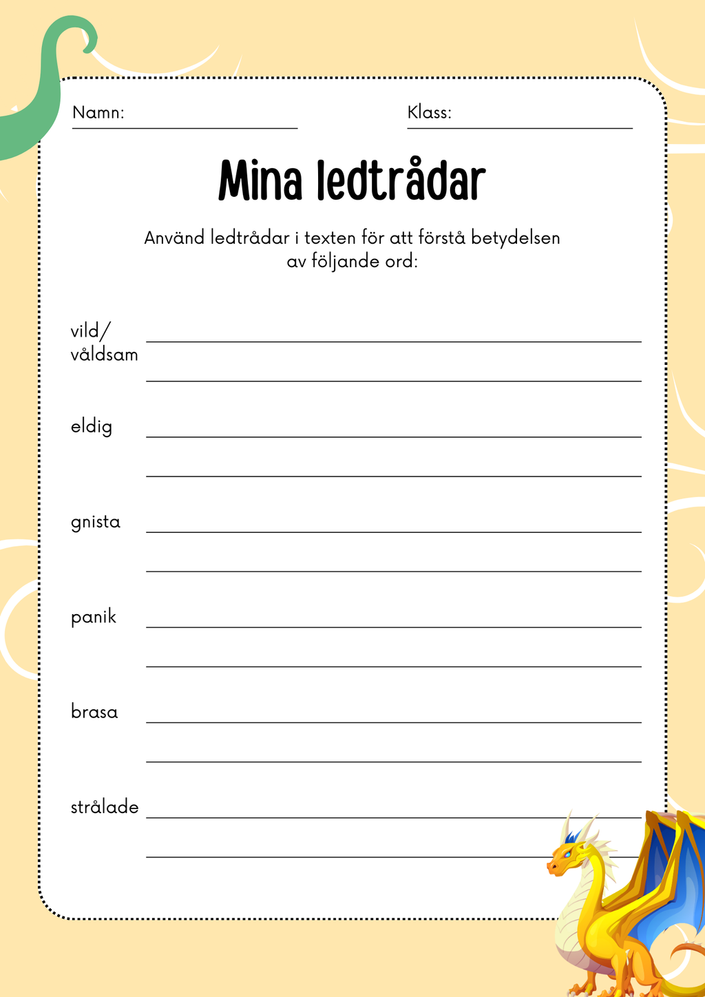 Draken som förlorade sin gnista - Läsförståelse - Årskurs 3 - 6