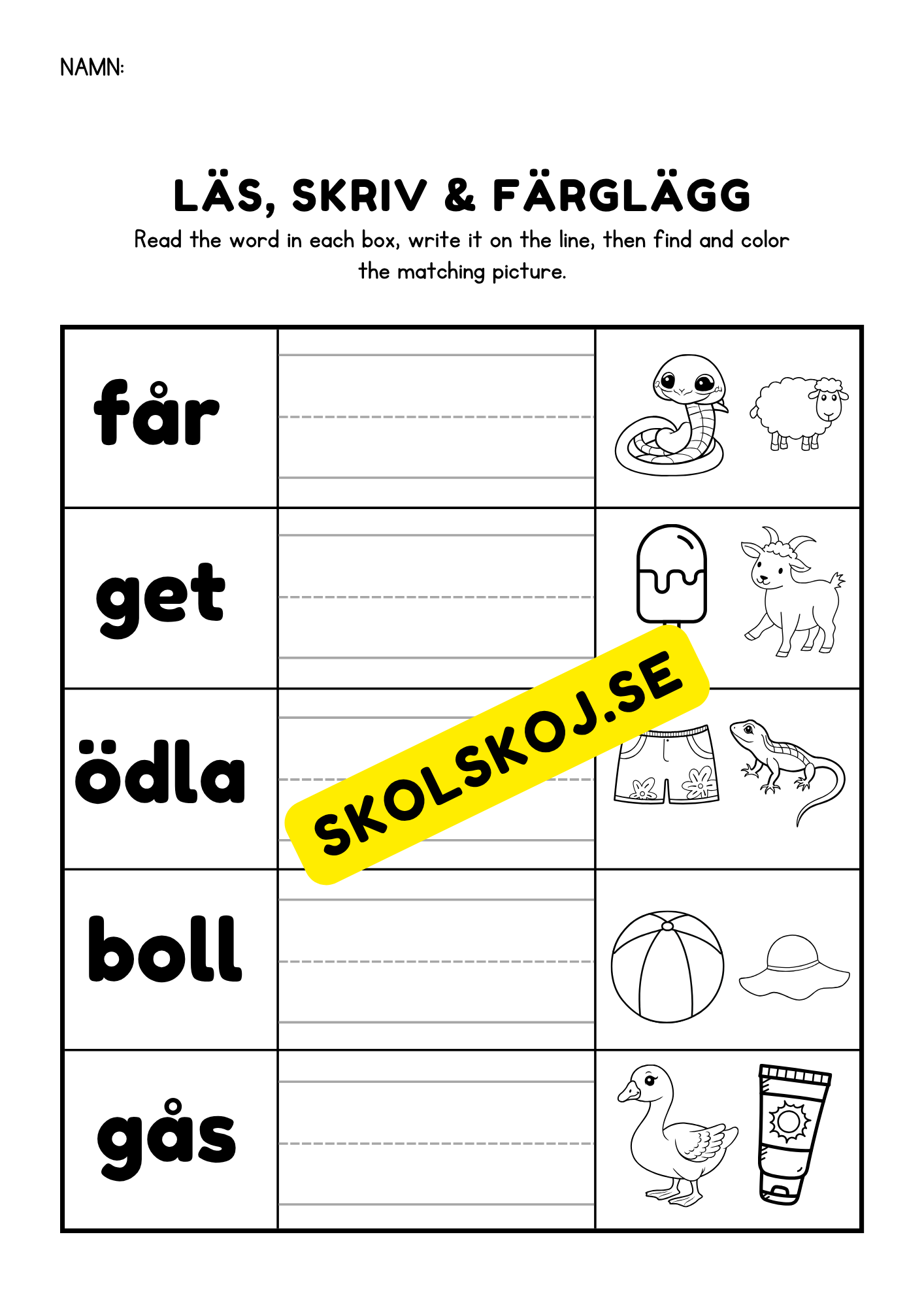 Häfte - Läs, skriv & färglägg