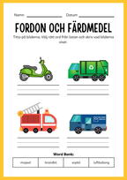 Fordon och färdmedel - Arbetsbok - Blandade uppgifter (24 sidor)