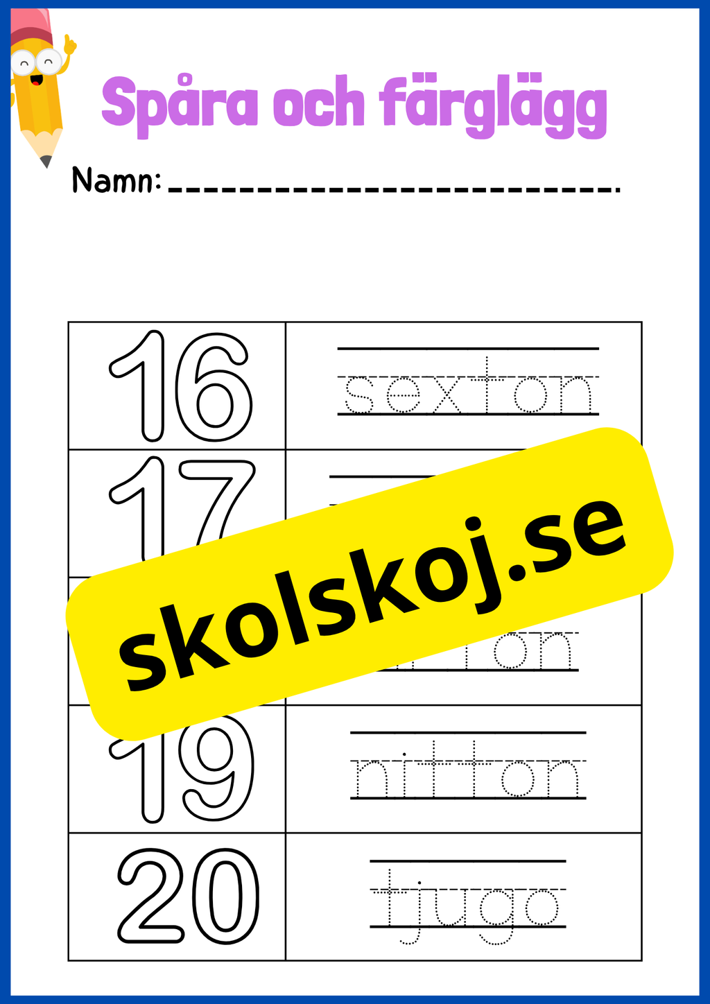Spåra och färglägg - Siffror och tal - Häfte