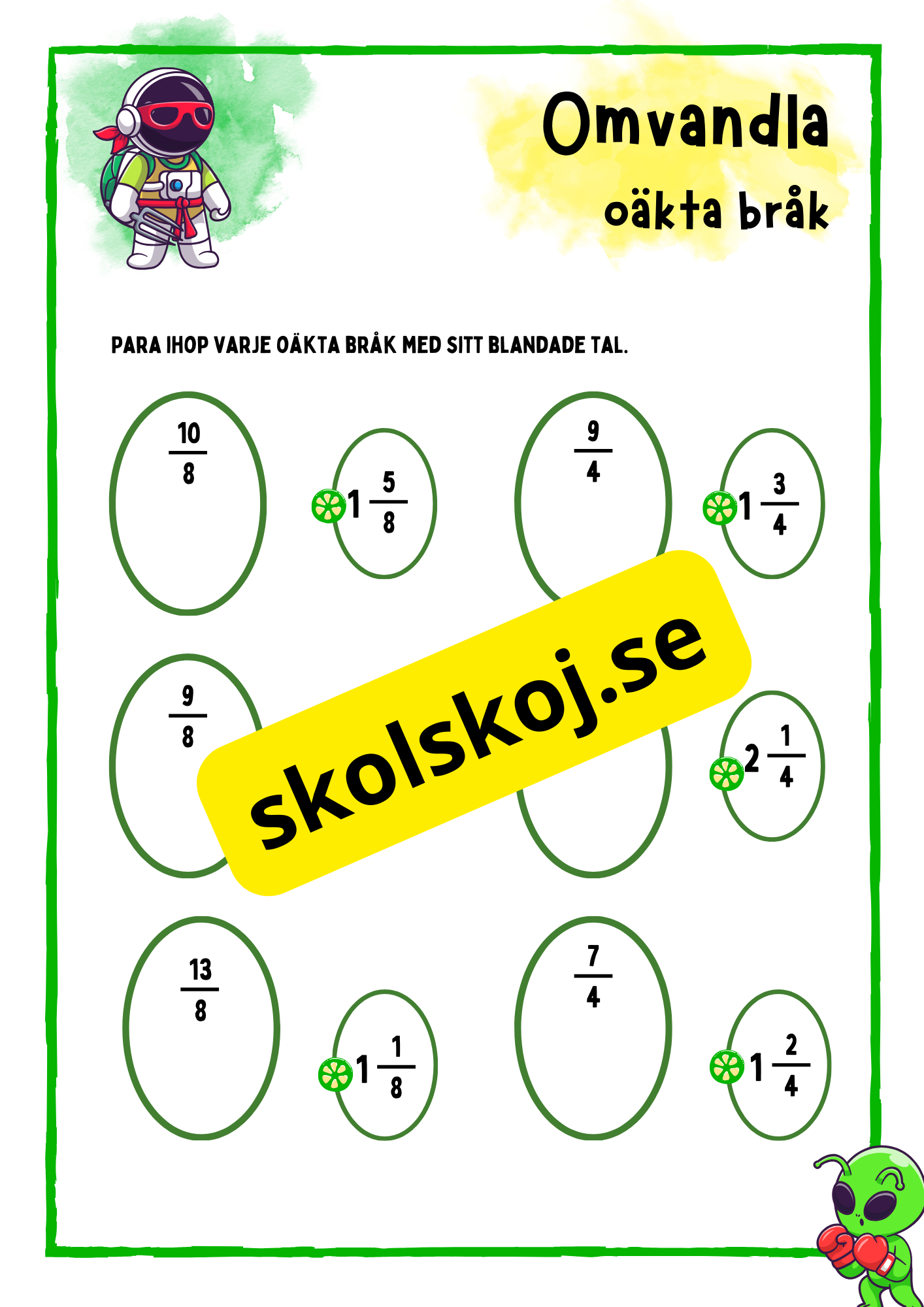 Omvandla oäkta bråk - Årskurs 4 -6