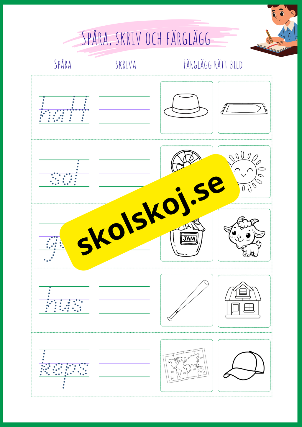 Jag spårar skriver och färglägger