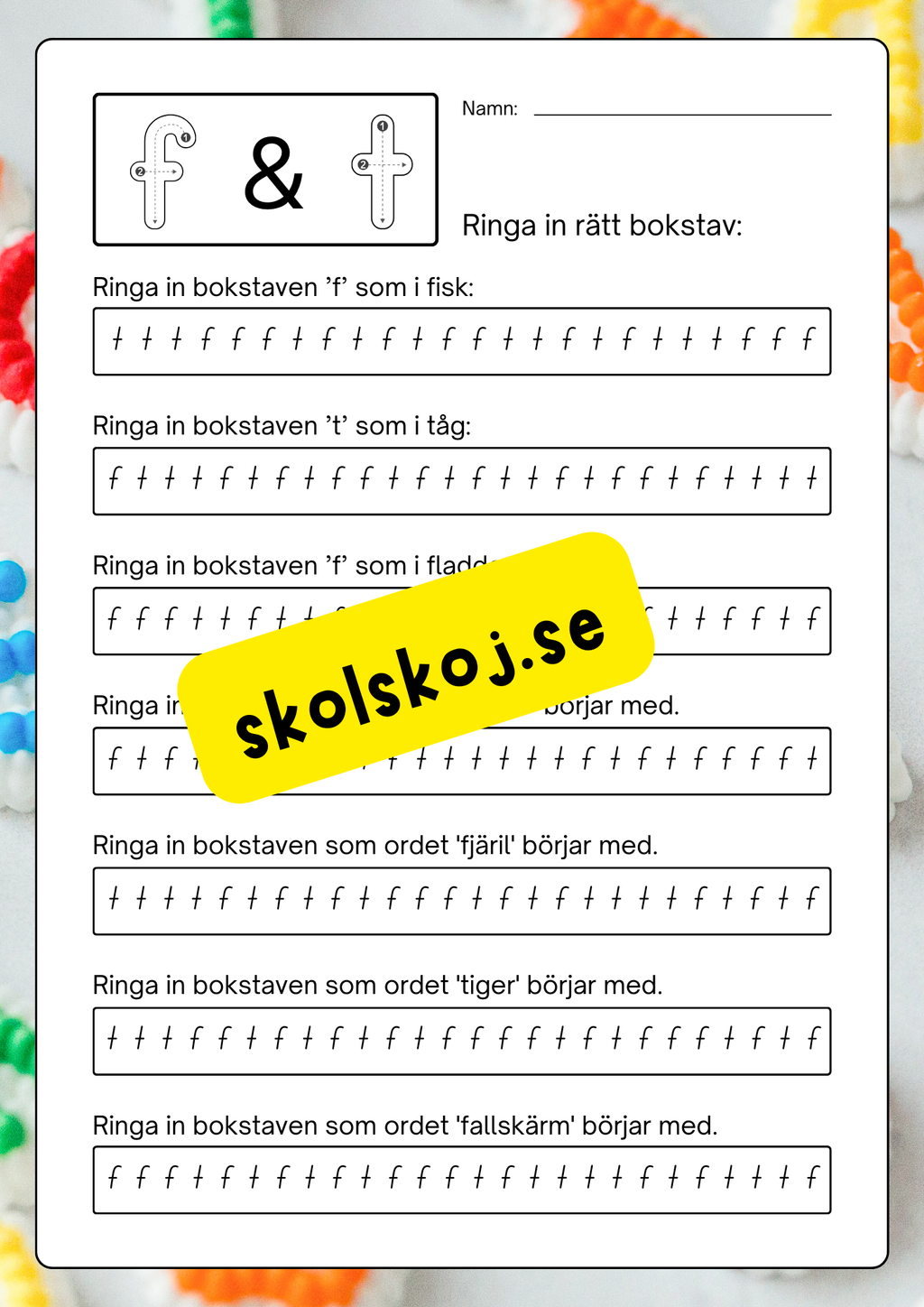 Vi tränar bokstäverna: bdpqftnmij