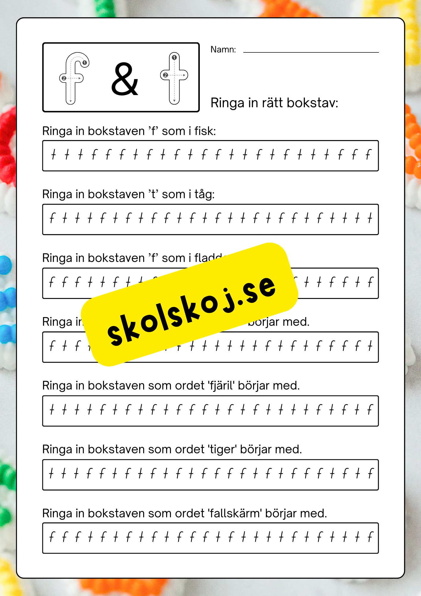 Vi tränar bokstäverna: bdpqftnmij