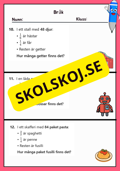 Bråk - Häfte Övningsuppgifter