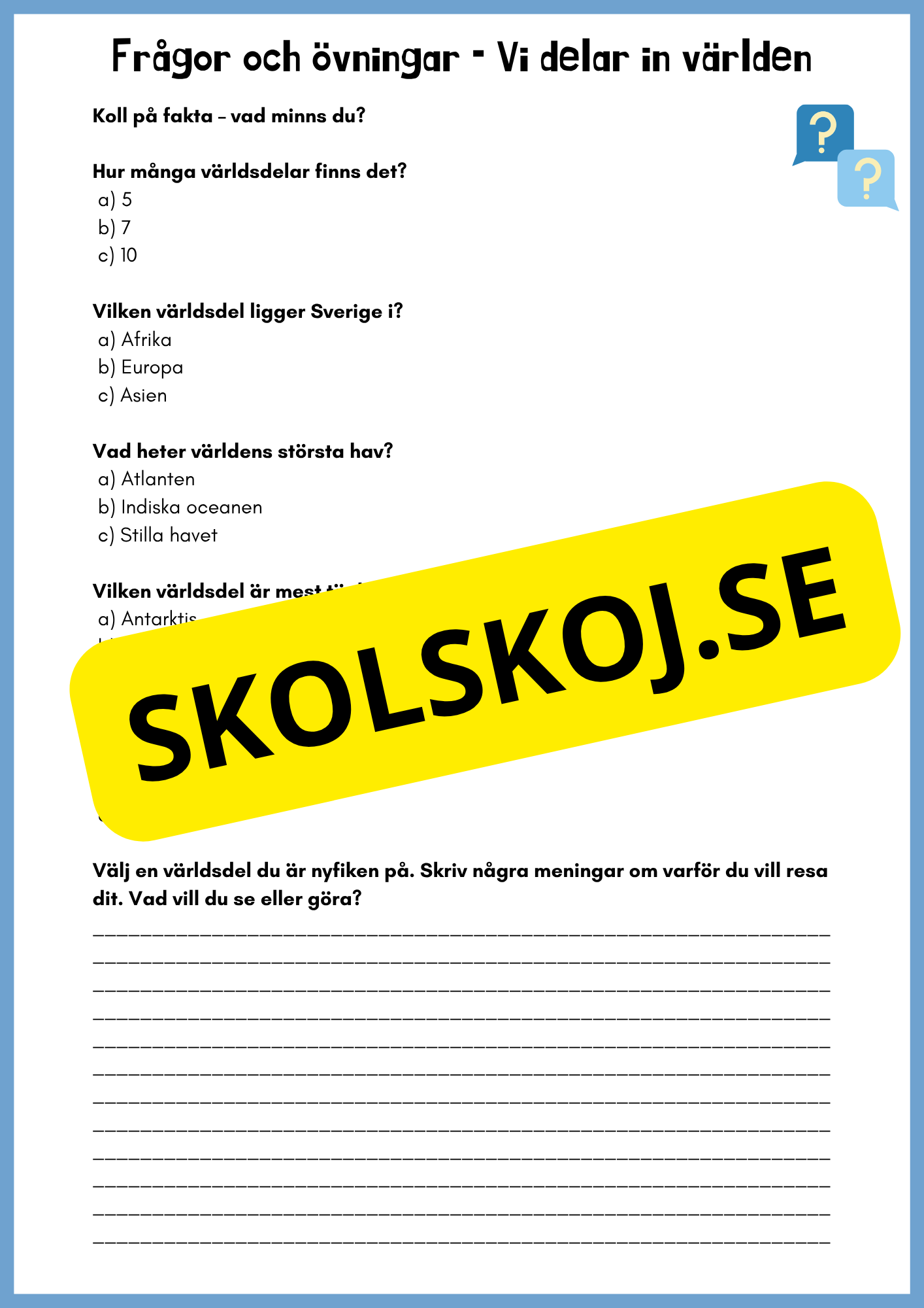 Upptäck världen - En resa genom världsdelar och världshav - Årskurs 3 - 6