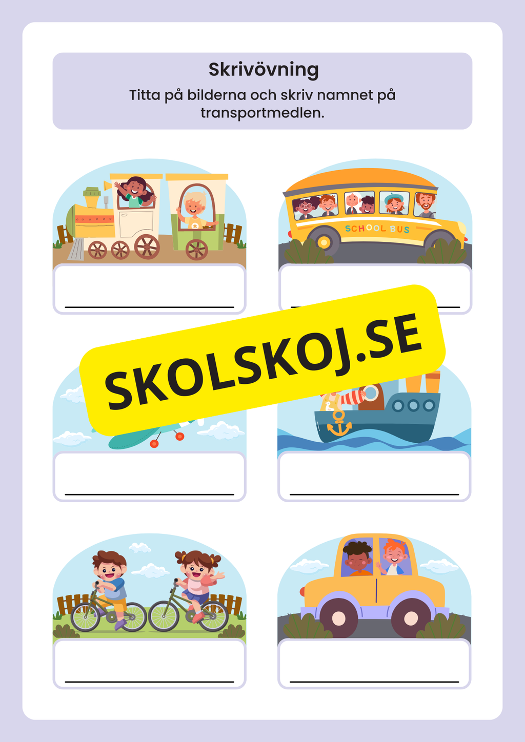 Övningshäfte läsa och skriva - Transportmedel